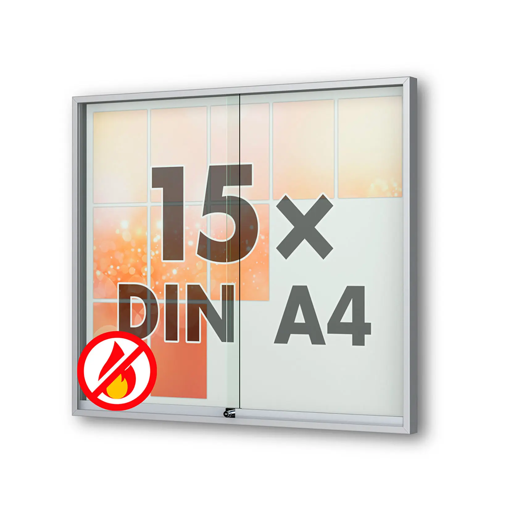 15 x DIN A4 Schaukasten Fortis mit Schiebetüren - 60 mm Bautiefe - Schaukasten Brandschutzklasse A1✓